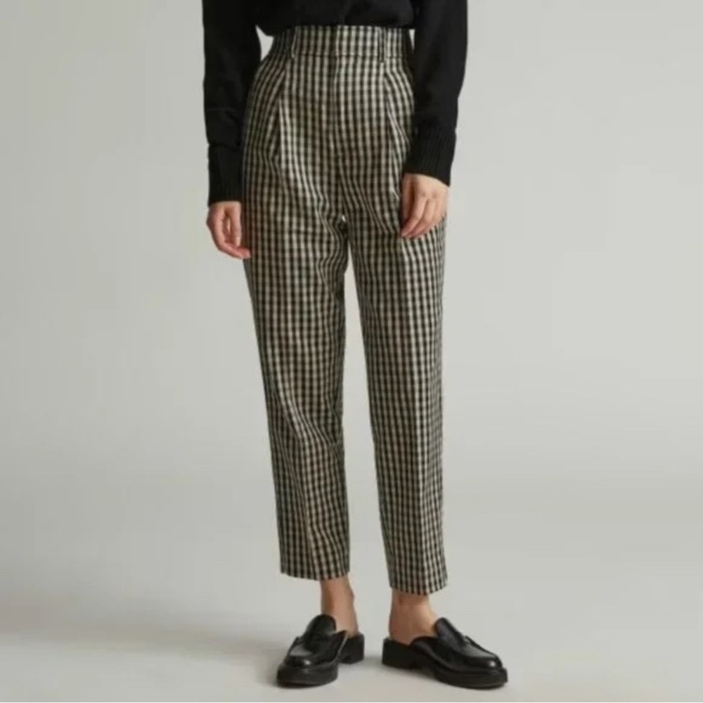 Everlane The Way High Tencel Taper Pant in Black Gingham Check, Size 4